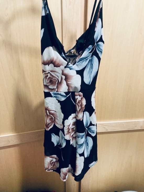 Fashion Nova Pants - Fashion Nova Black Floral V-Neck Camisole with Cream and Brown Roses